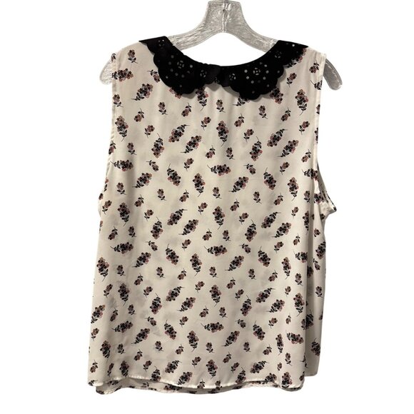 Lauren Conrad Floral Sleeveless Blouse With Scalloped Collar & Tie Neck Sz XL - Picture 8 of 12